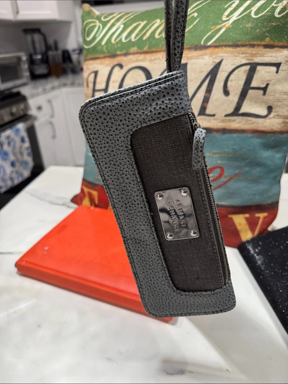 Armani Exchange Two-Tone Gray Textured Wristlet Clutch